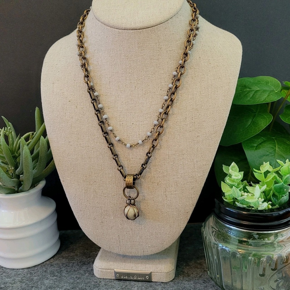 Amy Louise Jewelry ALJ Artisan Wire Wrapped Gemstone Necklace Bronze 18in